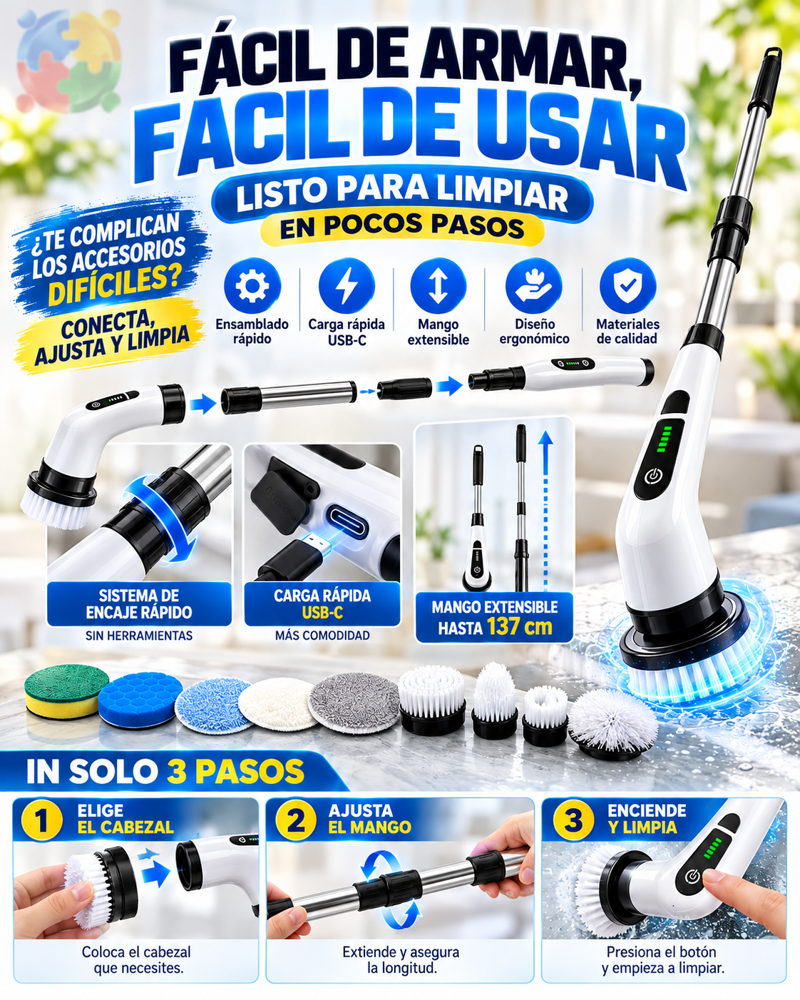 CEPILLO DE LIMPIEZA MULTIFUNCIONAL 9 EN 1