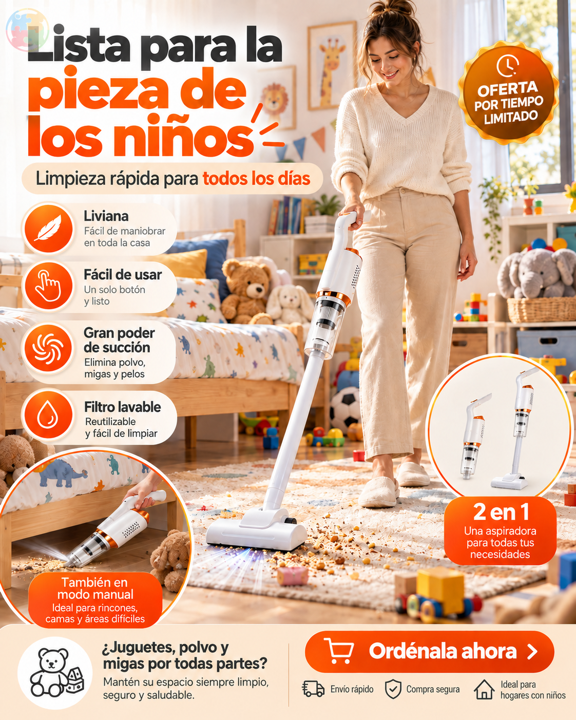 🧹 ASPIRADORA INALÁMBRICA 2 EN 1