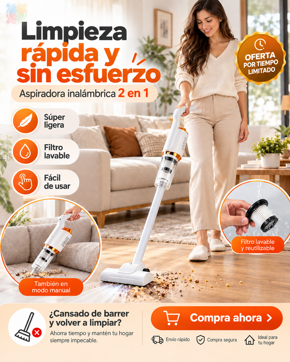 🧹 ASPIRADORA INALÁMBRICA 2 EN 1
