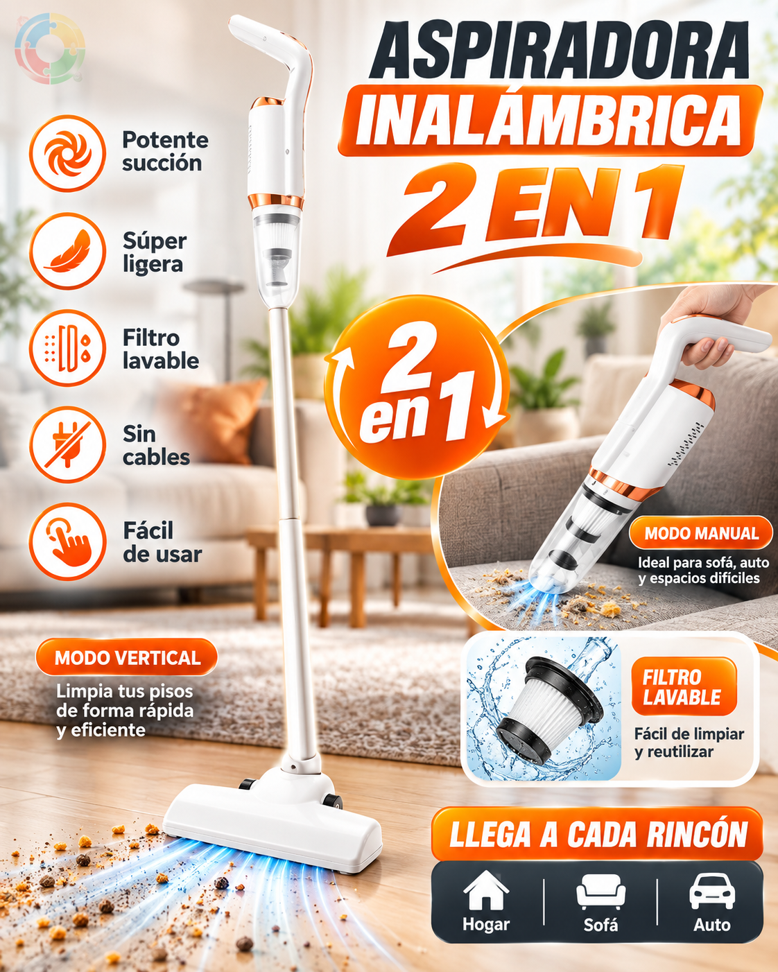🧹 ASPIRADORA INALÁMBRICA 2 EN 1